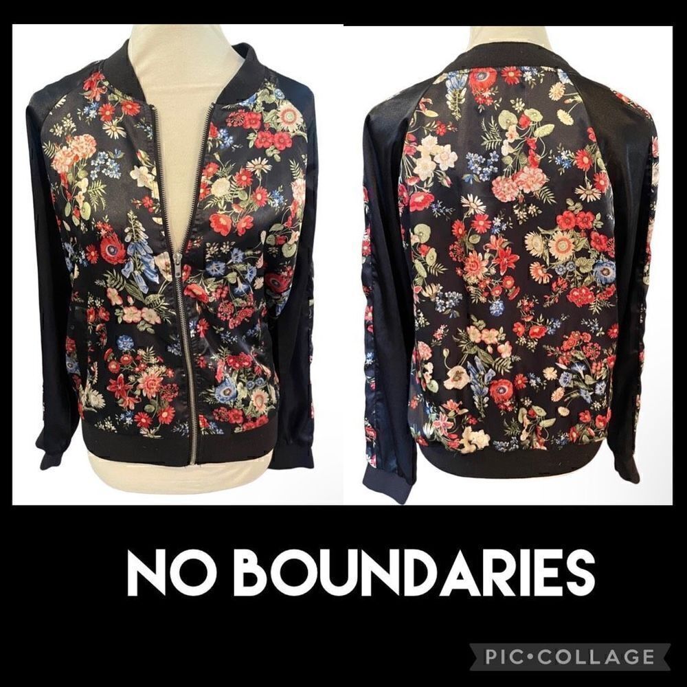No Boundaries Multi-Color Floral Long Sleeve Full Zip Jacket Size L (11-13) Juni